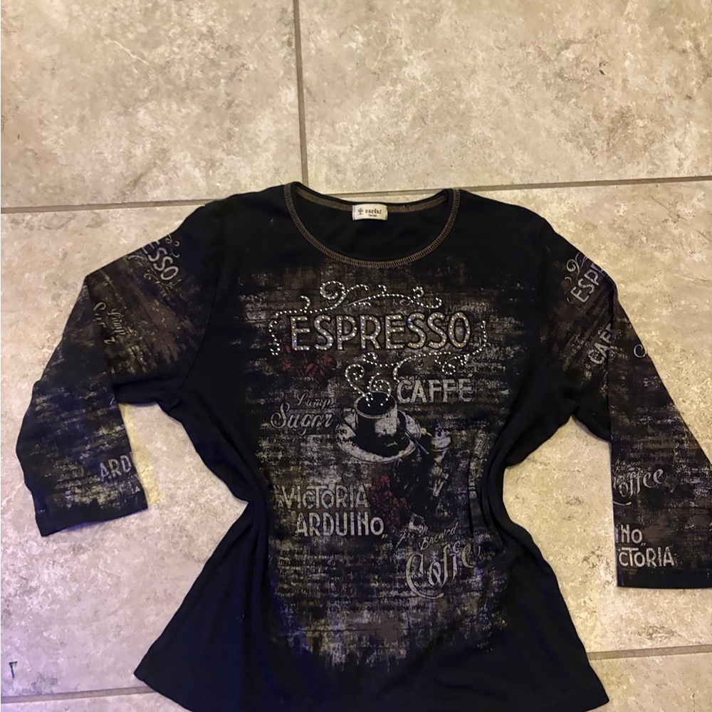 Cactus Black Espresso Caffe Long Sleeve Top